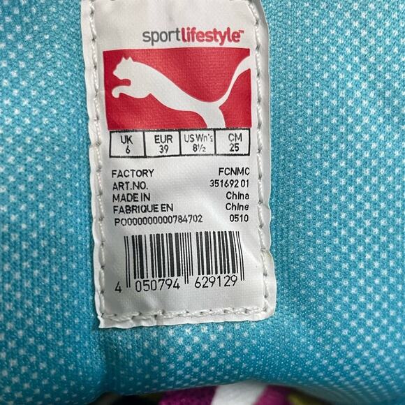 Puma Women's High Top Sneakers White Leather Trainers Neon 8.5 Y2K - Picture 8 of 10